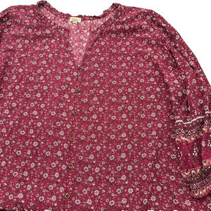 Mason & Belle 3X Boho Peasant Tunic Long Sleeve Red Pink Floral Blouse Top Shirt